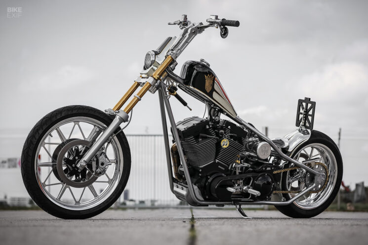 Performance chopper with West Coast Choppers CFL frame and S&S Cycle motor, by MB Cycles