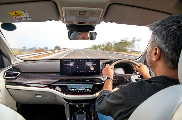 Tata Harrier petrol interior on road driving